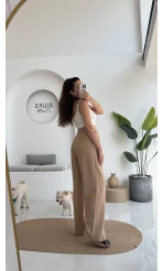 Rain Viskon Keten Pantolon - Camel - 50467