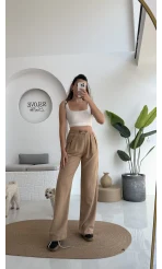 Rain Viskon Keten Pantolon - Camel - 50467