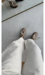 Rape Baggy Pantolon Krem Rengi