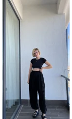 Rapsy Siyah Dökümlü Model Pantolon