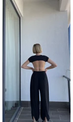 Rapsy Siyah Dökümlü Model Pantolon