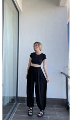 Rapsy Siyah Dökümlü Model Pantolon