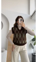 Rivora V Yaka Süveter - Acı Kahve