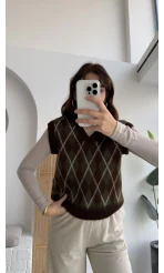 Rivora V Yaka Süveter - Acı Kahve