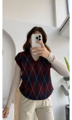 Rivora V Yaka Süveter - Bordo