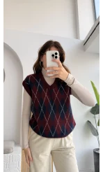 Rivora V Yaka Süveter - Bordo