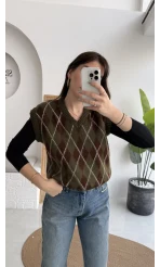 Rivora V Yaka Süveter - Haki