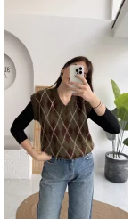 Rivora V Yaka Süveter - Haki