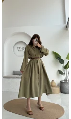 Roar Kemerli Gömlek Elbise - 3270 - Haki