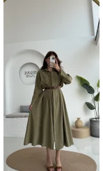 Roar Kemerli Gömlek Elbise - 3270 - Haki