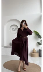 Roar Kemerli Gömlek Elbise - 3270 - Mürdüm