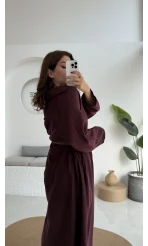 Roar Kemerli Gömlek Elbise - 3270 - Mürdüm