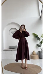 Roar Kemerli Gömlek Elbise - 3270 - Mürdüm