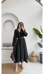 Roar Kemerli Gömlek Elbise - 3270 - Siyah