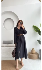 Roar Kemerli Gömlek Elbise - 3270 - Siyah