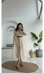 Roar Kemerli Gömlek Elbise - 3270 - Taş