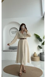 Roar Kemerli Gömlek Elbise - 3270 - Taş