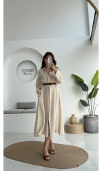 Roar Kemerli Gömlek Elbise - 3270 - Taş