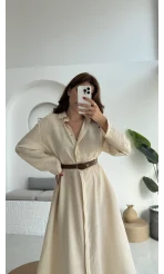 Roar Kemerli Gömlek Elbise - 3270 - Taş