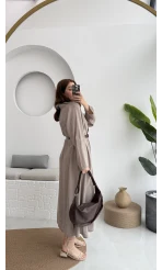 Roar Kemerli Gömlek Elbise - 3270 - Vizon