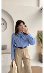 Robert Fular Yakalı Gömlek - Mavi - Kod: 5407
