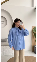 Robert Fular Yakalı Gömlek - Mavi - Kod: 5407