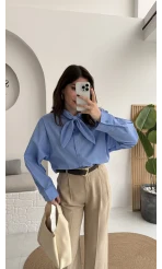 Robert Fular Yakalı Gömlek - Mavi - Kod: 5407