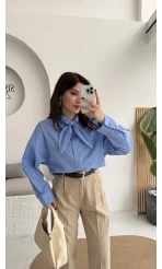 Robert Fular Yakalı Gömlek - Mavi - Kod: 5407