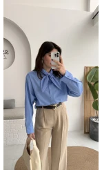 Robert Fular Yakalı Gömlek - Mavi - Kod: 5407