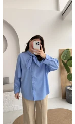 Robert Fular Yakalı Gömlek - Mavi - Kod: 5407