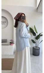 2088 - Roma Uzun Kollu Bağlamalı Gömlek - Bebe Mavisi