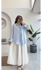 2088 - Roma Uzun Kollu Bağlamalı Gömlek - Bebe Mavisi