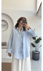 2088 - Roma Uzun Kollu Bağlamalı Gömlek - Bebe Mavisi