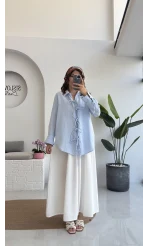 2088 - Roma Uzun Kollu Bağlamalı Gömlek - Bebe Mavisi