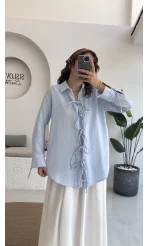 2088 - Roma Uzun Kollu Bağlamalı Gömlek - Bebe Mavisi