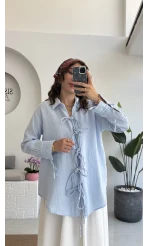 2088 - Roma Uzun Kollu Bağlamalı Gömlek - Bebe Mavisi