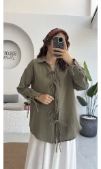 2088 - Roma Uzun Kollu Bağlamalı Gömlek - Haki