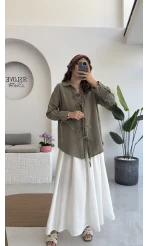 2088 - Roma Uzun Kollu Bağlamalı Gömlek - Haki