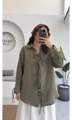 2088 - Roma Uzun Kollu Bağlamalı Gömlek - Haki