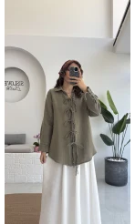 2088 - Roma Uzun Kollu Bağlamalı Gömlek - Haki