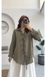 2088 - Roma Uzun Kollu Bağlamalı Gömlek - Haki