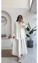 2088 - Roma Uzun Kollu Bağlamalı Gömlek - Kırık Beyaz