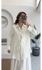 2088 - Roma Uzun Kollu Bağlamalı Gömlek - Kırık Beyaz