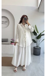 2088 - Roma Uzun Kollu Bağlamalı Gömlek - Kırık Beyaz