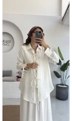 2088 - Roma Uzun Kollu Bağlamalı Gömlek - Kırık Beyaz