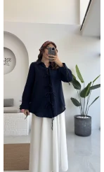 2088 - Roma Uzun Kollu Bağlamalı Gömlek - Lacivert