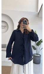 2088 - Roma Uzun Kollu Bağlamalı Gömlek - Lacivert