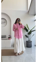 2088 - Roma Uzun Kollu Bağlamalı Gömlek - Şeker Pembesi