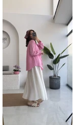 2088 - Roma Uzun Kollu Bağlamalı Gömlek - Şeker Pembesi