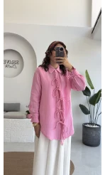 2088 - Roma Uzun Kollu Bağlamalı Gömlek - Şeker Pembesi